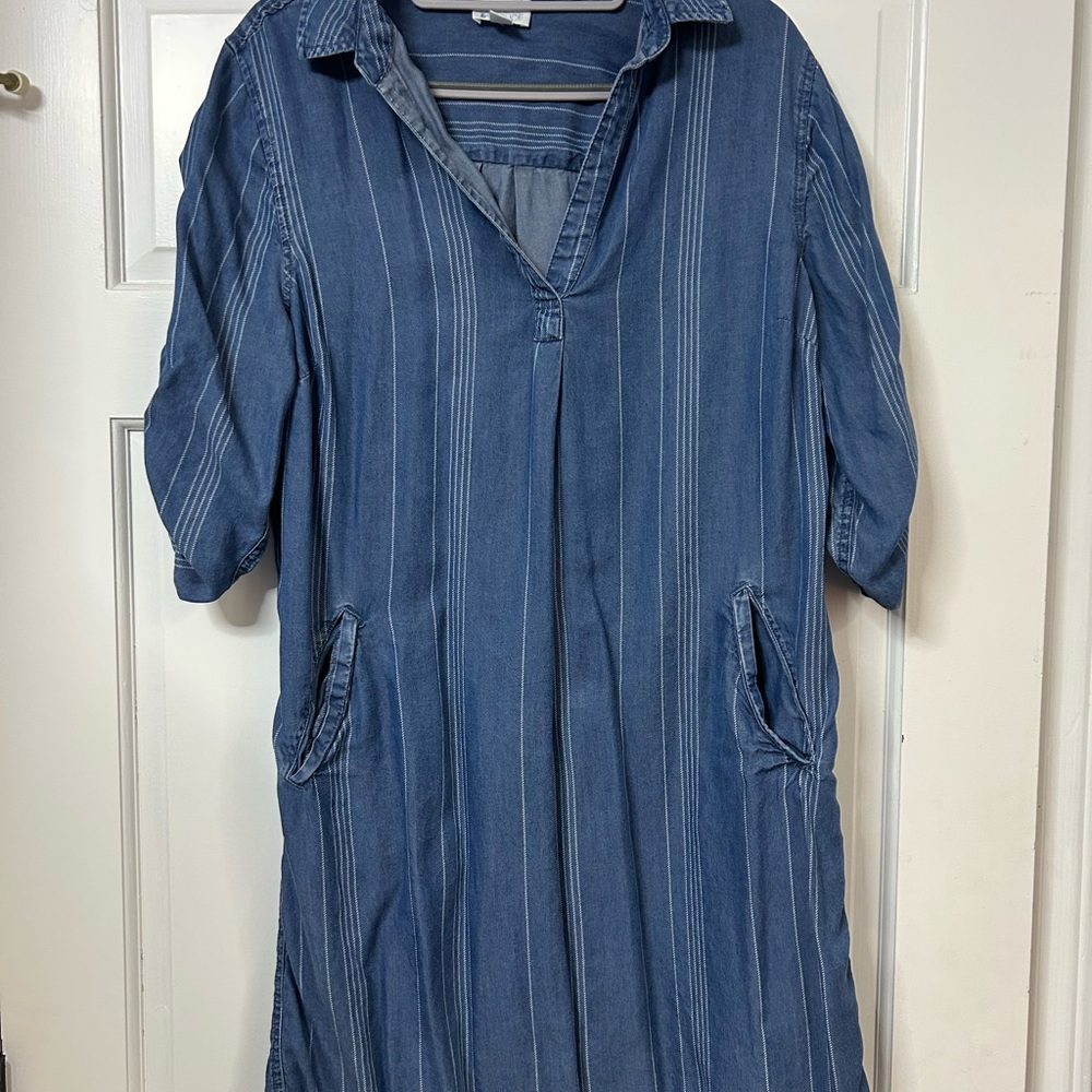 Market & Spruce Navy Blue Pinstripe Shirt Dress